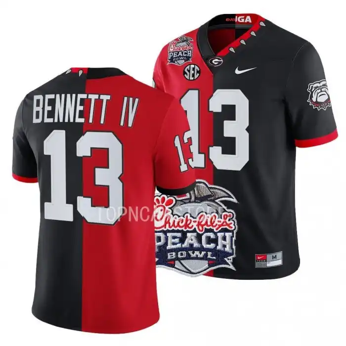 Stetson Bennett Georgia Bulldogs Men's #13 2022 Peach Bowl Red College Split Black Football Jersey 2413NETT0