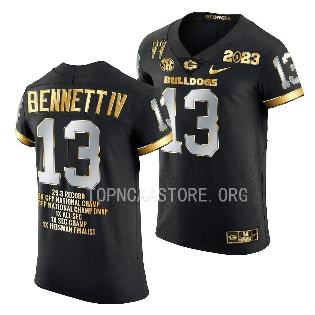 Stetson Bennett Georgia Bulldogs Men's #13 2X CFBPlayoff National Champions Golden GOAT College Black Football Jersey 2413BESR5