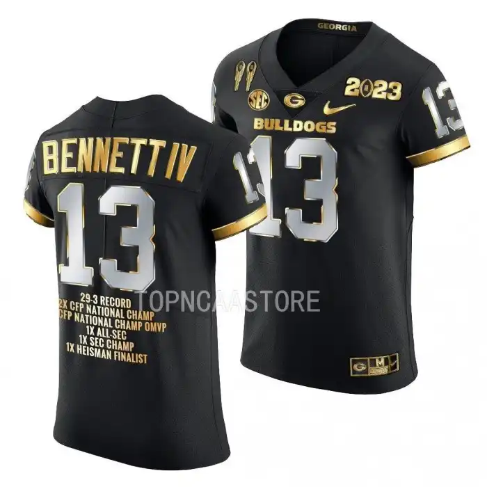 Stetson Bennett Georgia Bulldogs Men's #13 2X CFBPlayoff National Champions Golden GOAT College Black Football Jersey 2413TZVD1