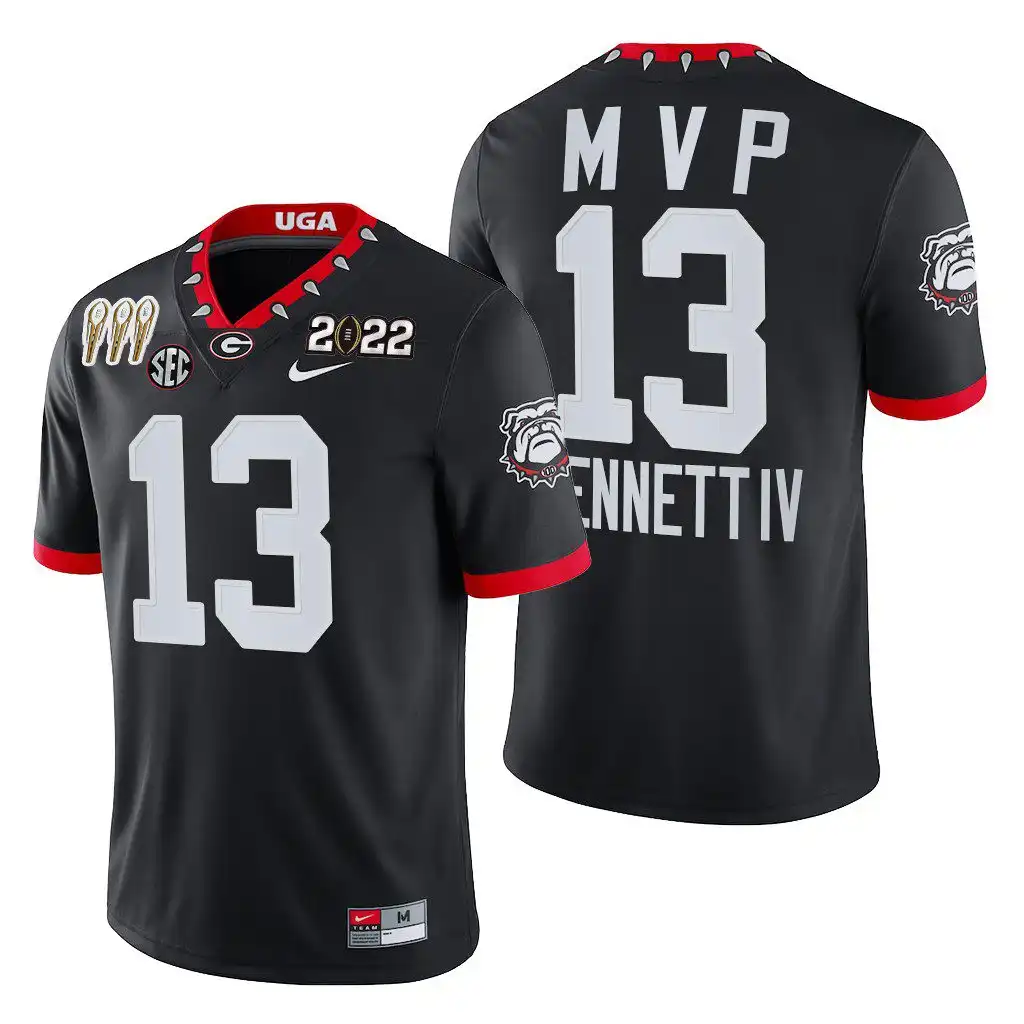 Stetson Bennett Georgia Bulldogs Men's #13 3-Times National Champions College CFP Black MVP Football Jersey 2413IIPG7