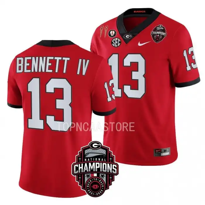 Stetson Bennett Georgia Bulldogs Men's #13 Back-To-Back Red College National Champions CFBPlayoff 2023 Football Jersey 2413JWRW4