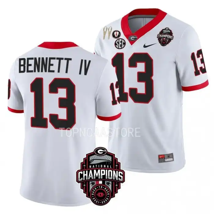 Stetson Bennett Georgia Bulldogs Men's #13 Back-To-Back White College National Champions CFBPlayoff 2023 Football Jersey 2413LMLA8