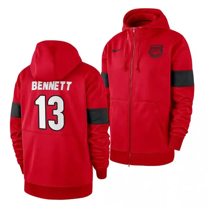 Stetson Bennett Georgia Bulldogs Men's #13 Red Full-Zip College Sideline Performance Football Hoodie 2413YGKY5