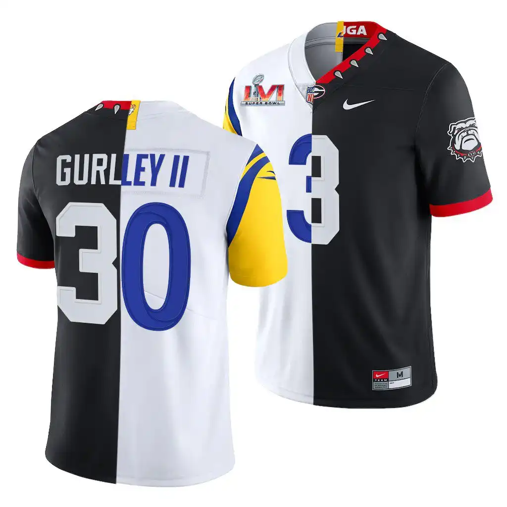 Todd Gurley II Georgia Bulldogs Men's #3 Dual Teams Split Black College X LA Rams White Football Jersey 2413AFNU5