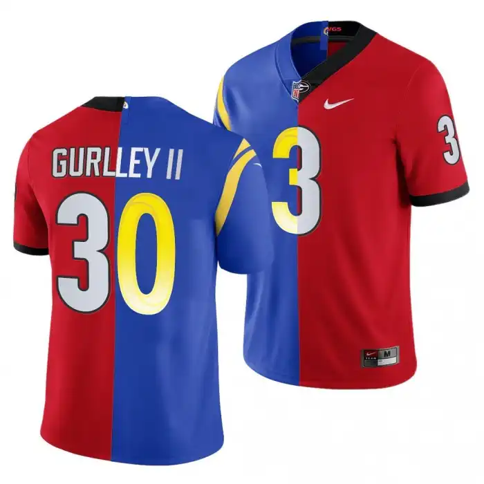 Todd Gurley II Georgia Bulldogs Men's #3 Dual Teams Split Red College X LA Rams Royal Football Jersey 2413HXDA4