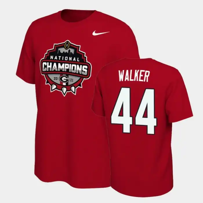 Travon Walker Georgia Bulldogs Men's #44 2021 National Champions College Red Football T-Shirt 2413JLSJ5