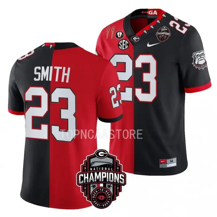 Tykee Smith Georgia Bulldogs Men's #23 Back-To-Back Red College 2X National Champions Black Split Football Jersey 2413LBTF1