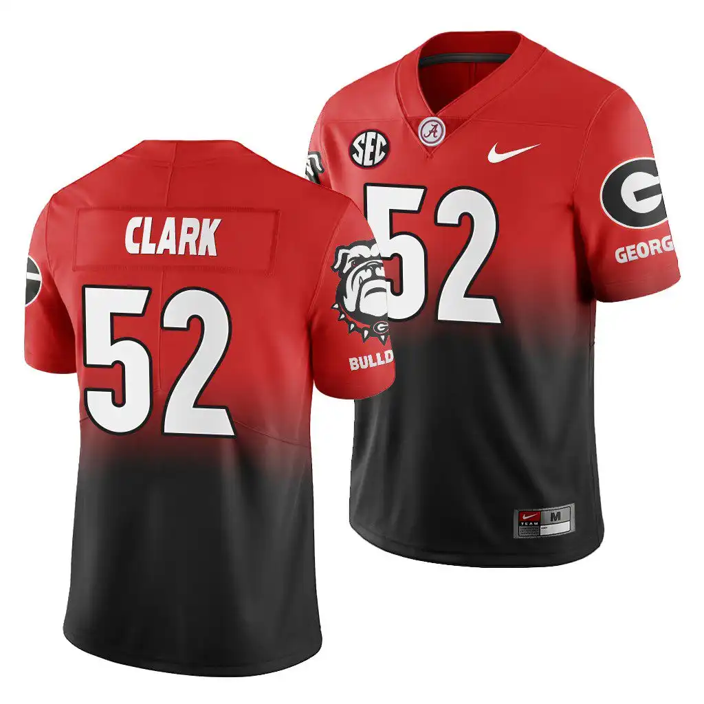 Tyler Clark Georgia Bulldogs Men's #52 Gradient Red College 2019 Color Crash Black Football Jersey 2413QHJI6