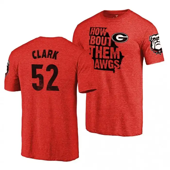 Tyler Clark Georgia Bulldogs Men's #52 Home Tri-Blend College town Classic Red Football T-Shirt 2413WVCM7