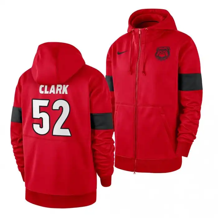 Tyler Clark Georgia Bulldogs Men's #52 Red Full-Zip College Sideline Performance Football Hoodie 2413BEEF2