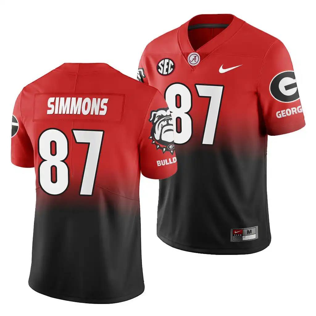 Tyler Simmons Georgia Bulldogs Men's #87 Gradient Red College 2019 Color Crash Black Football Jersey 2413GWGJ4