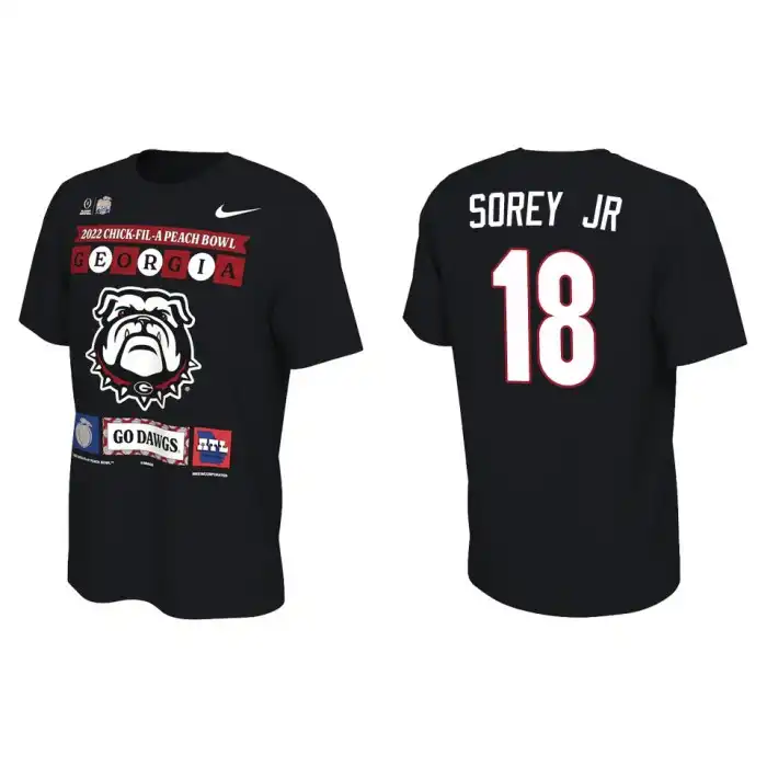 Xavian Sorey Jr. Georgia Bulldogs Men's #18 Black 2022 Peach Bowl College Playoff Illustrated Football T-Shirt 2413TTSR5