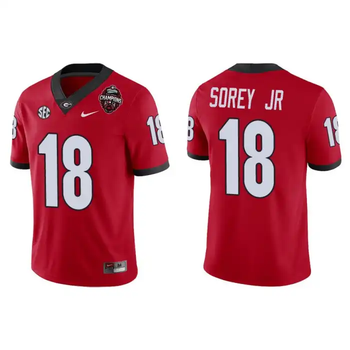 Xavian Sorey Jr. Georgia Bulldogs Men's #18 Playoff Game College 2022 National Champions Red Football Jersey 2413UXHQ7