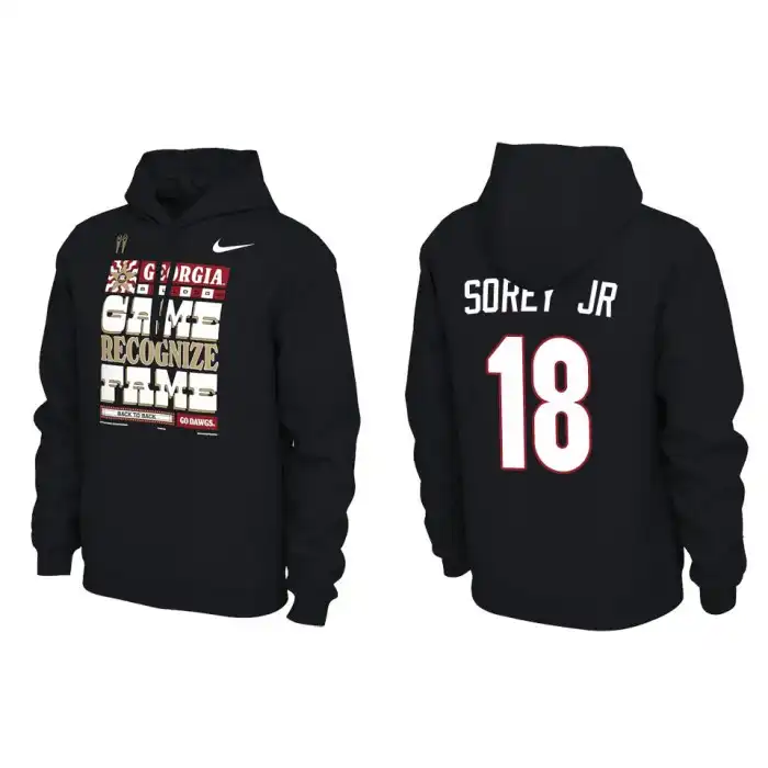 Xavian Sorey Jr. Georgia Bulldogs Men's #18 Playoff Locker Room Black College 2022 National Champions Pullover Football Hoodie 2413QFJF5