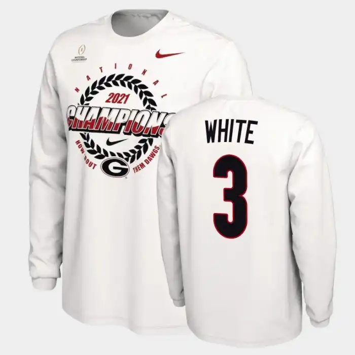 Zamir White Georgia Bulldogs Men's #3 2021 National Champions College White Football T-Shirt 2413EEUA7