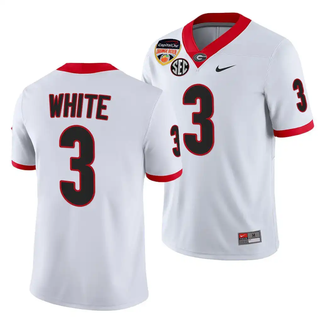 Zamir White Georgia Bulldogs Men's #3 2021 Orange Bowl 100th Anniversary College White Football Jersey 2413UDNJ8